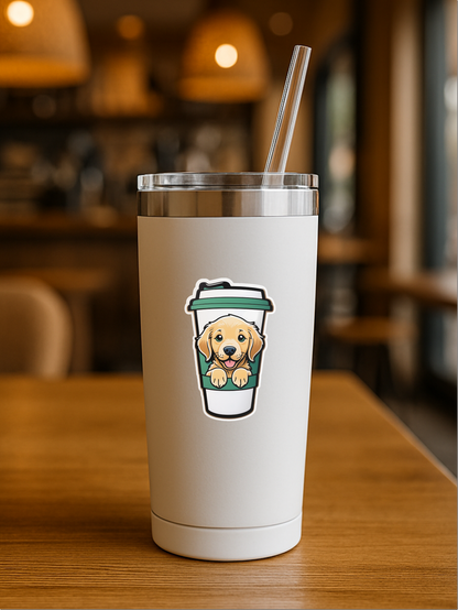 Cute Caffeinated Pup – Coffee Cup Dog Vinyl Sticker