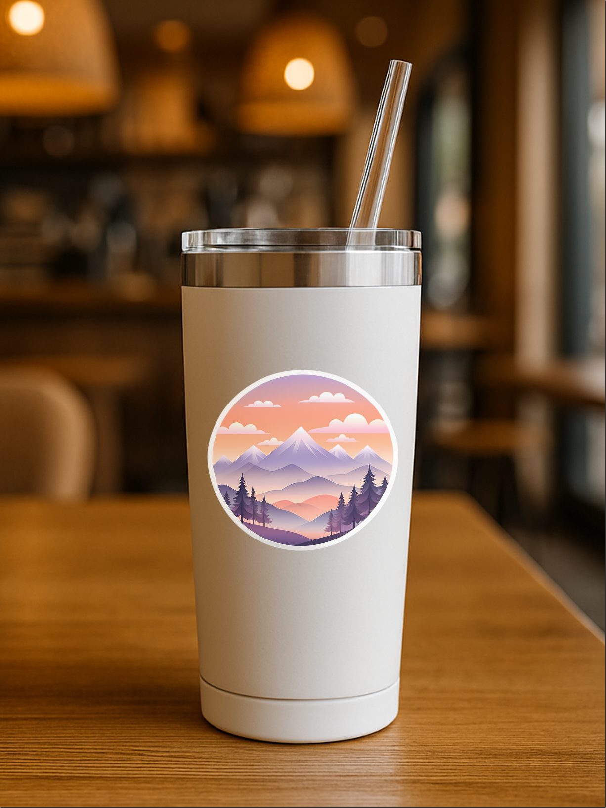 Pastel Sunset Mountain Getaway | Nature Aesthetic Vinyl Sticker