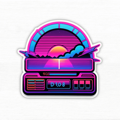 Retrowave Productivity Dashboard Sticker featuring a colorful retro design with a sun and vibrant elements.