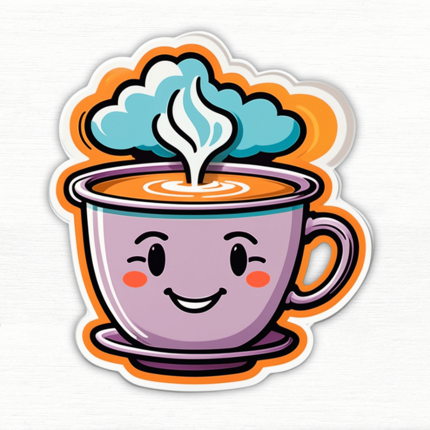 Coffee Vibes Only – Retro Coffee Cup Sticker featuring a smiling coffee cup with steam and a colorful design.
