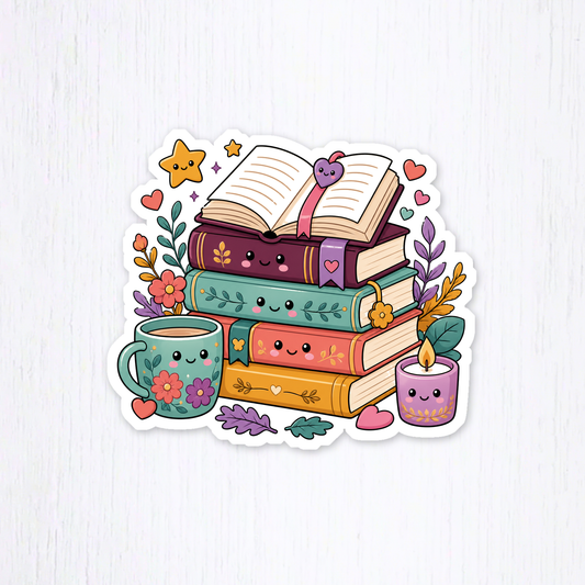 Stacks of Cozy Books Vinyl Sticker digital download preview